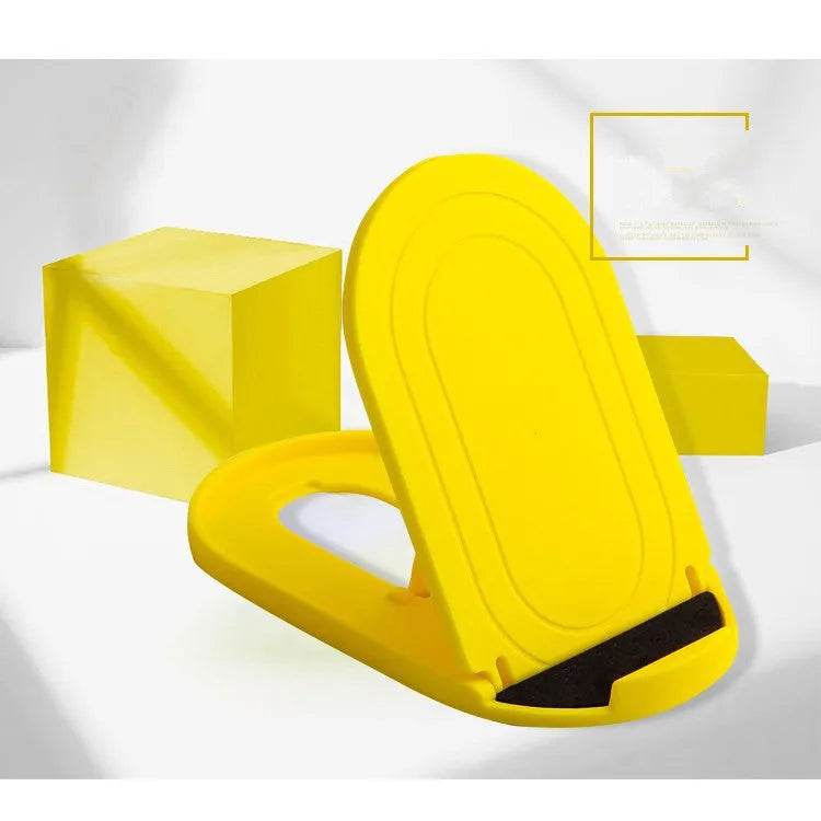 Adjustable plastic mobile phone stand in six colour options showing lazy bracket design