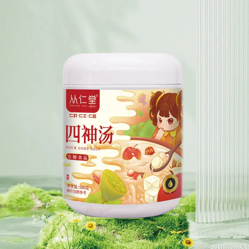 Box of children's spleen and stomach herbal tea with 12 sealed 100ml bags containing yam, poria, lotus seed, and gorgon fruit decoction
