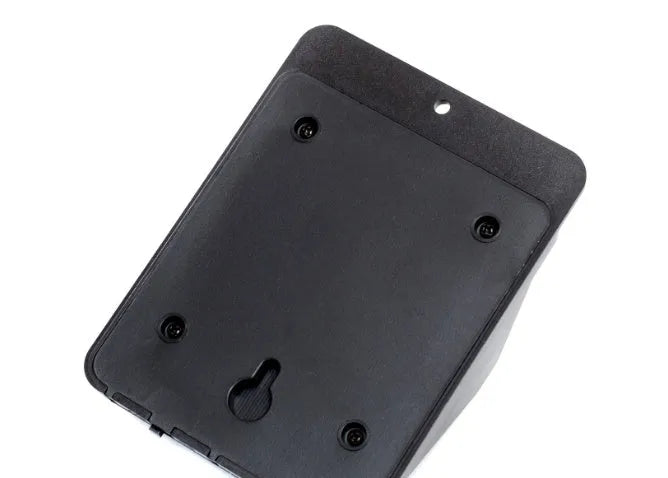 Four white solar-powered LED sensor lights for outdoor wall mounting with adjustable heads.