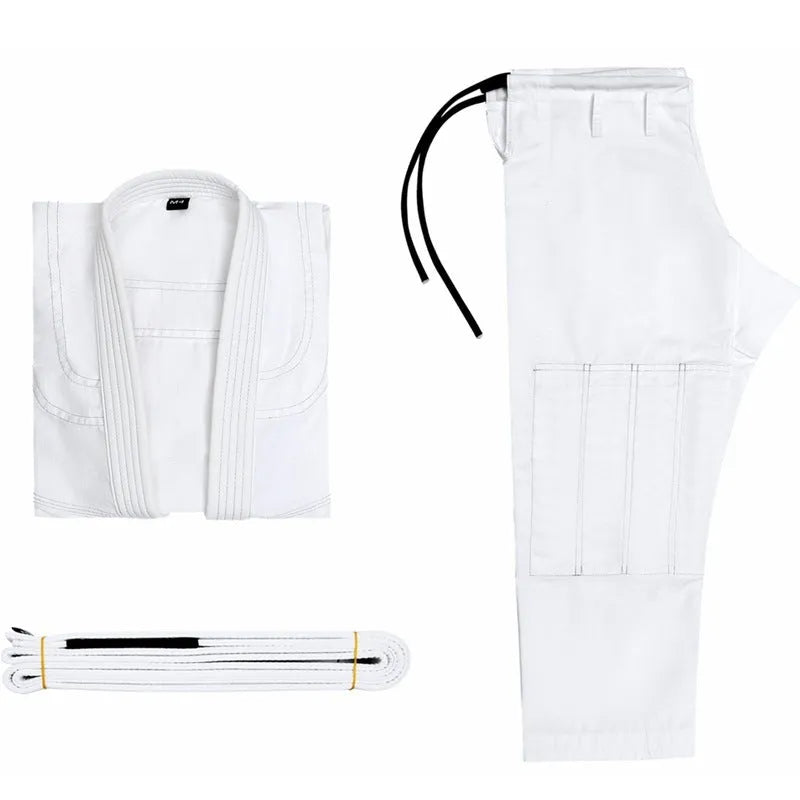 Brazilian Jiu-jitsu thin cotton blend gi set in black showing top and trousers for martial arts training