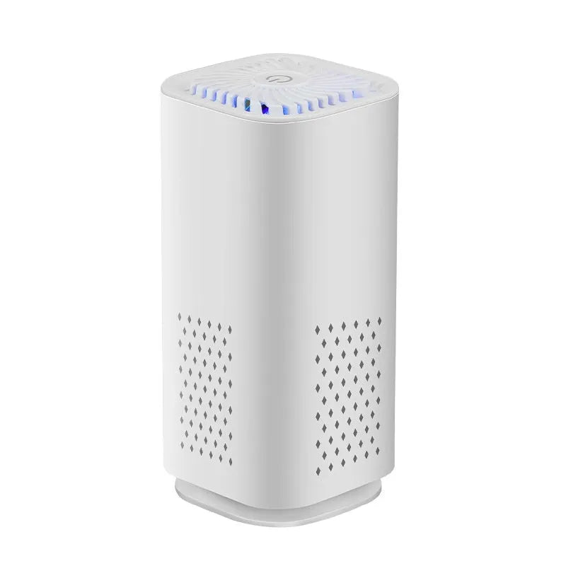 Mini USB car and home air purifier in black and white colours with HEPA filter