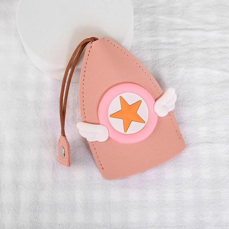 Cartoon pull-out key case in PU leather with colourful design, showing compact 14cm by 7.5cm dimensions