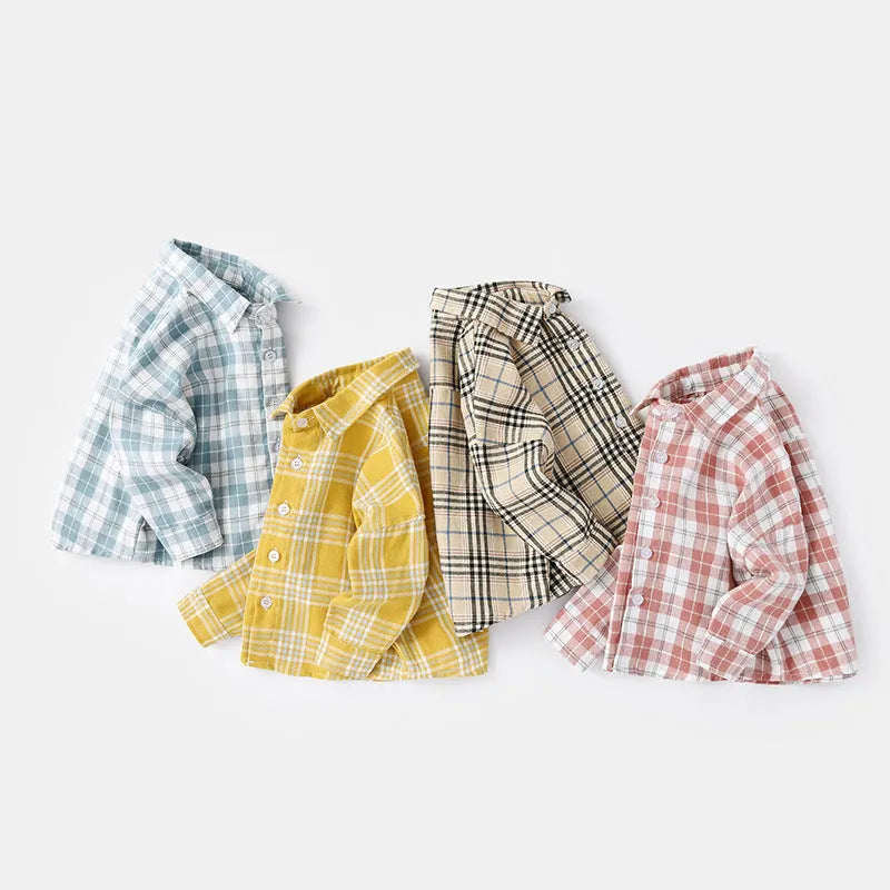 Boys' cotton lattice shirt with animal cartoon patterns in multiple colours