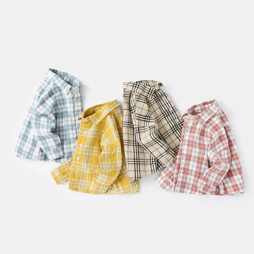 Boys' cotton lattice shirt with animal cartoon patterns in multiple colours