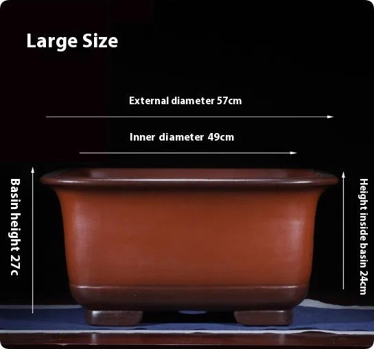 Large Chinese-style antique purple clay flower pot for indoor bonsai trees.