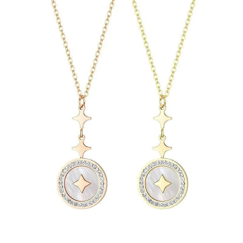 Gold titanium steel hexagonal star necklace for women with O-ring chain and adjustable length