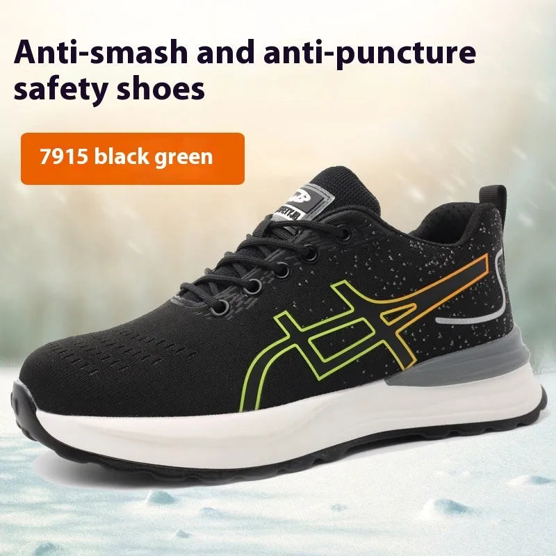 Brown leather labour protection shoes with anti-smashing and puncture-resistant features on rubber soles