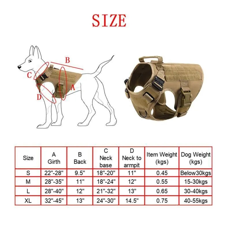 Tactical dog training battle suit vest in camouflage colours with multiple leash attachment points