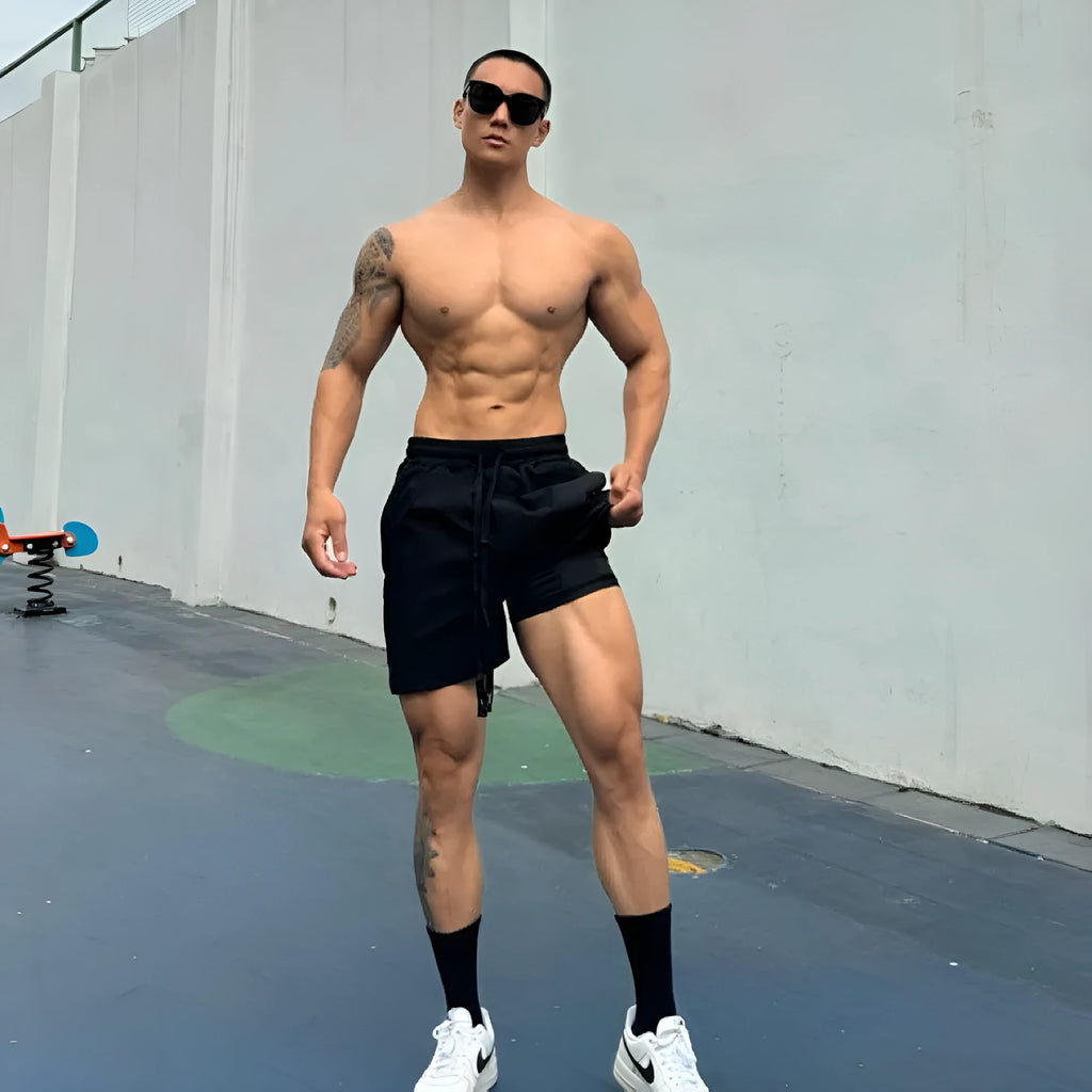 Men's ice silk quick-drying shorts in casual double-layer design