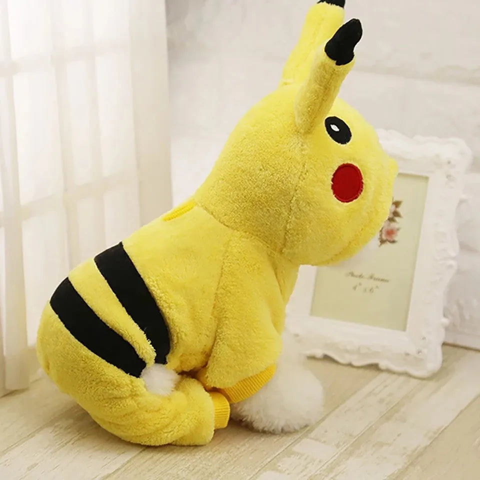 Fleece hooded cat coat with cartoon design on a small pet