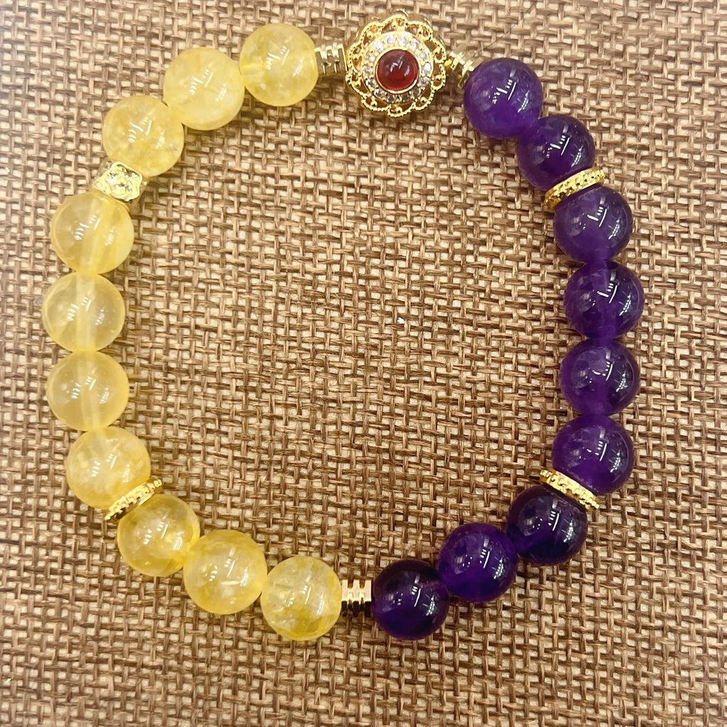 Handmade yellow and purple amethyst crystal bracelet for women with manual craftsmanship