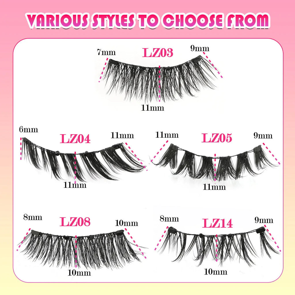 Reusable waterproof false eyelashes in multiple specifications with glue-free design