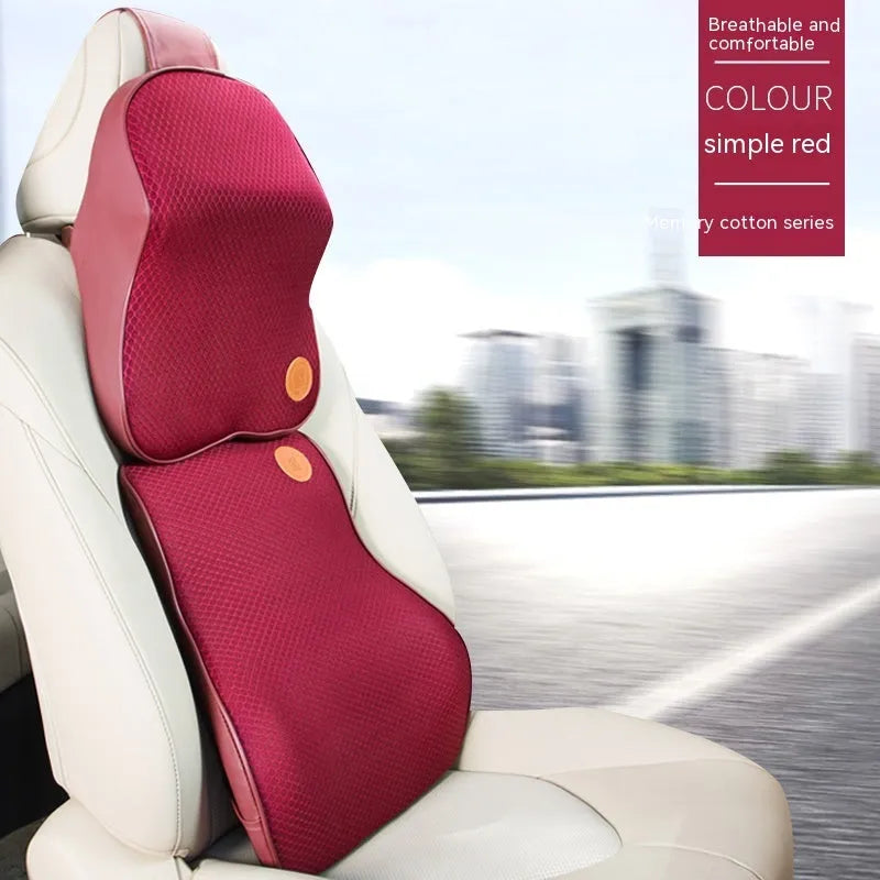 Memory foam automotive headrest pillow and lumbar support pillow set in various colour options