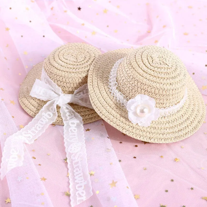 Handmade adjustable bowknot pet hat for dog or cat in cartoon style, showing colour options.