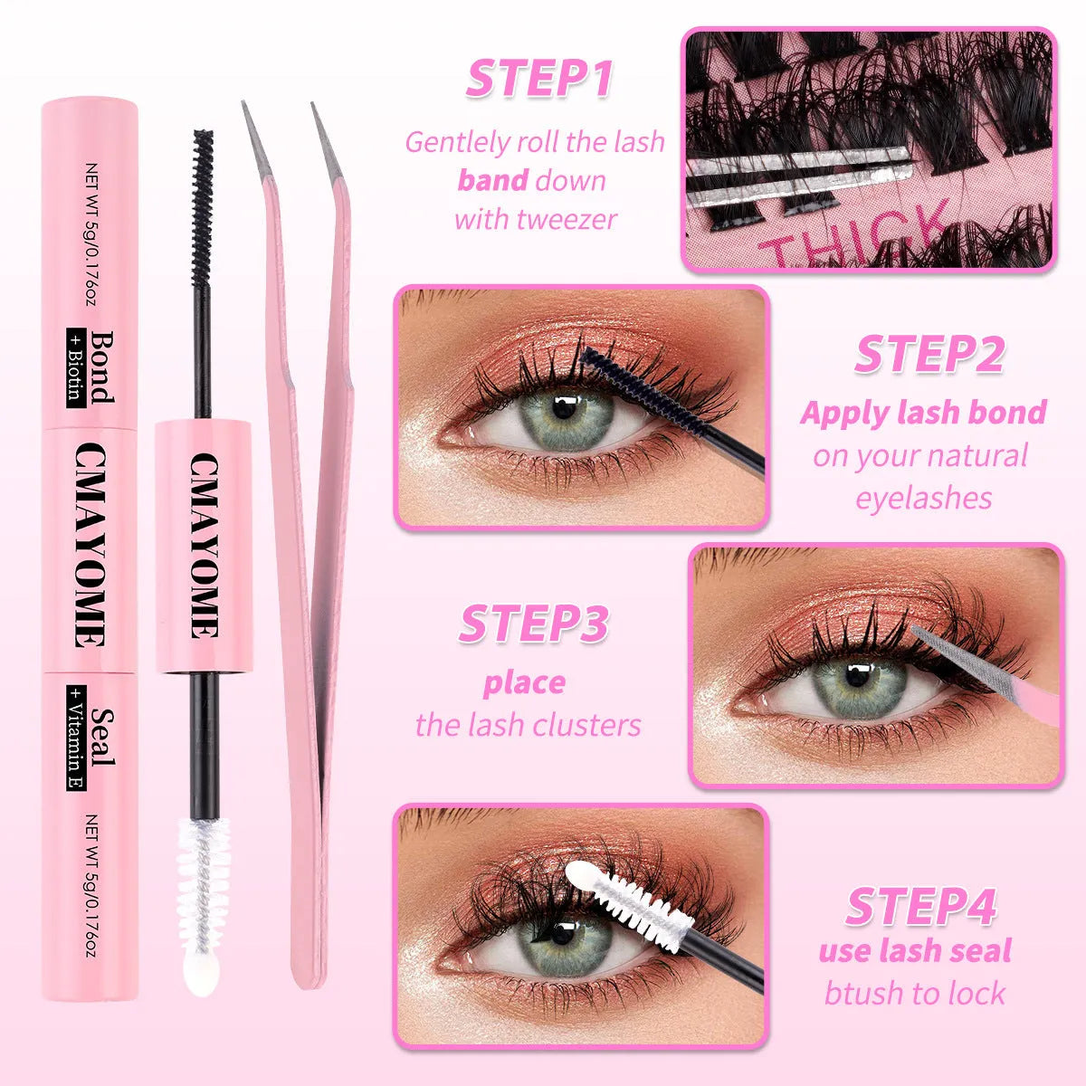 DIY single cluster false eyelash extension kit with tweezers and chemical fibre lashes