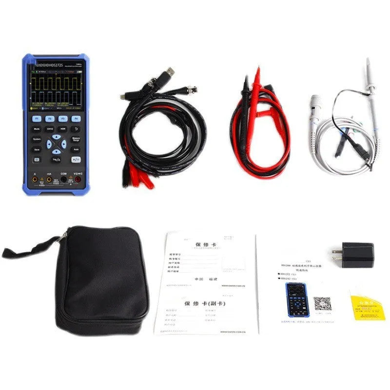 Owon HDS272 handheld digital oscilloscope with probe pens and accessories for auto repair