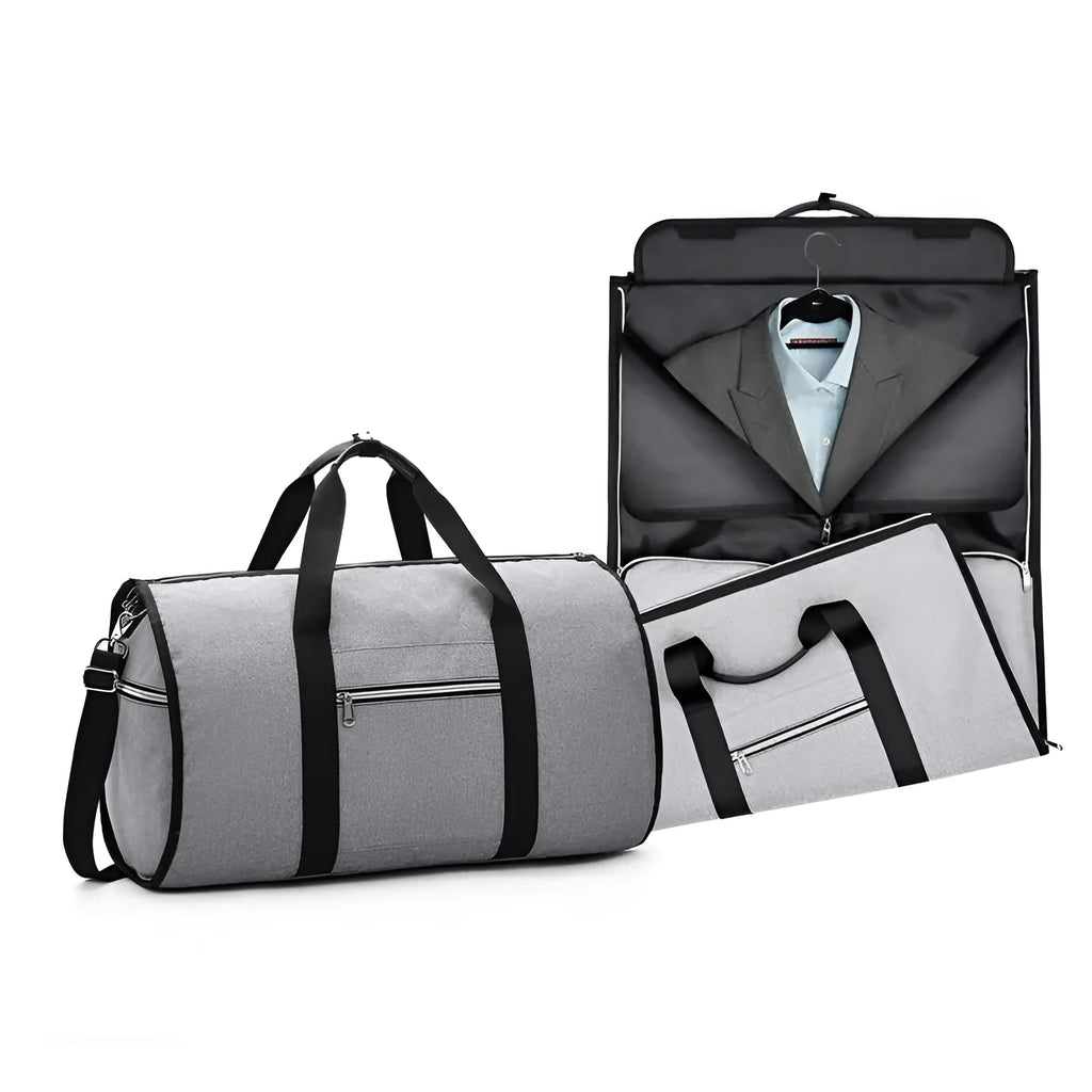 Cylinder-shaped medium travel bag in Oxford cloth, shown in black, blue, light grey, or red colour options.