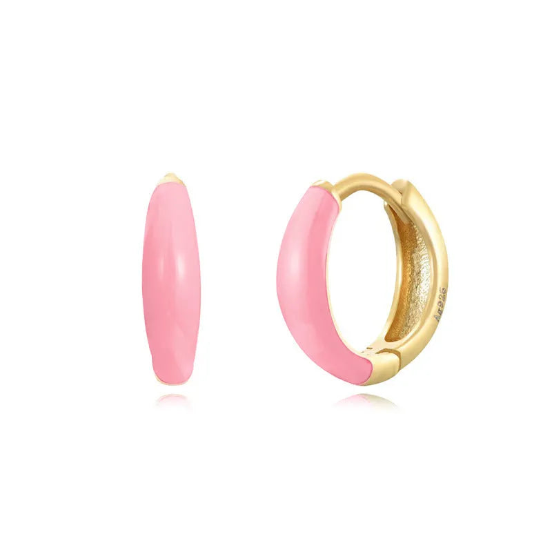 Geometric U-shaped silver earrings with an oval epoxy resin centre in a choice of seven colours.