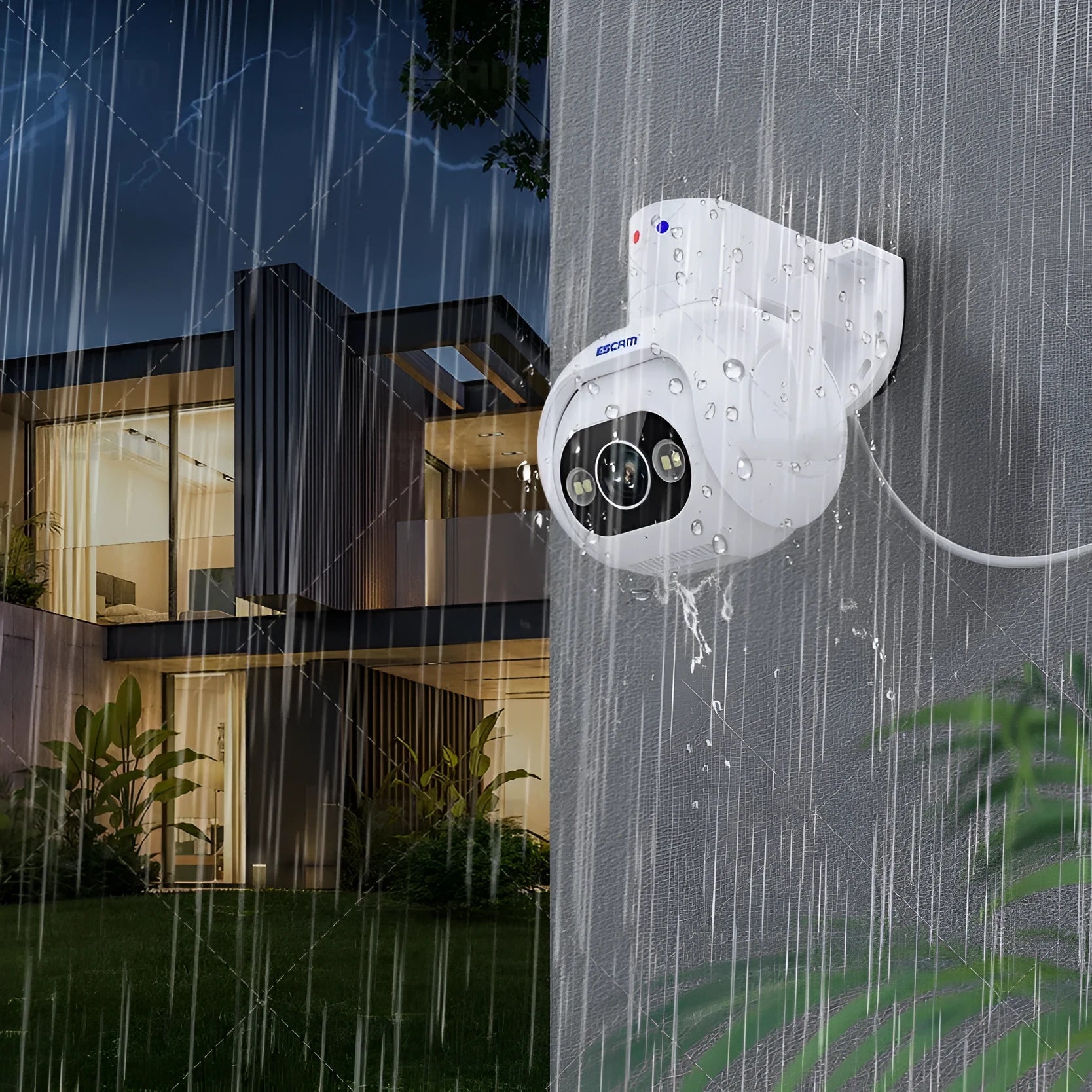 Smart Colour Night Vision H265 4MP IP66 waterproof outdoor security camera on wall mount