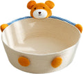 Woven cotton rope cat bed basket with scratching board in bear design for indoor furniture protection