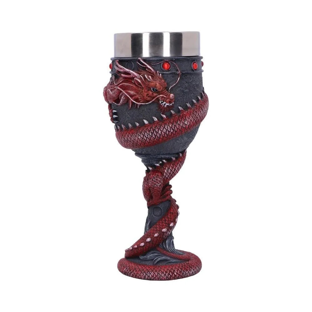 Chinese Dragon 3D stereo red wine glass in gold or red, 200ml capacity, stainless steel and resin construction.