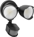 White outdoor LED security flood light with motion sensor showing dimensions 200x195x168mm