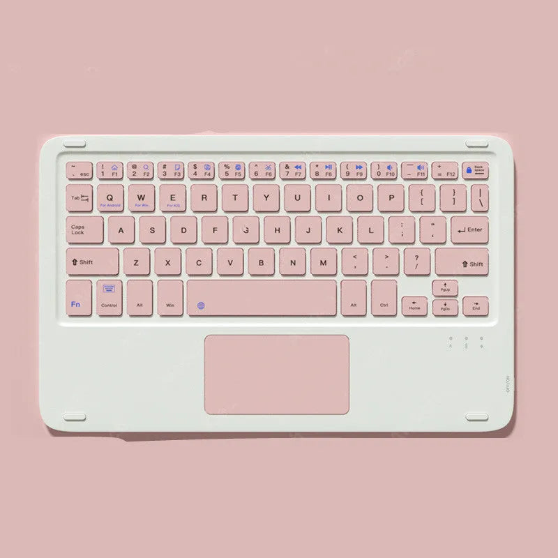 Mute wireless mouse and touch keyboard set in pink green black and white with USB Bluetooth dual-mode for tablets