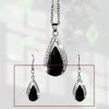 Black and red alloy teardrop glass pendant necklace and matching earrings set