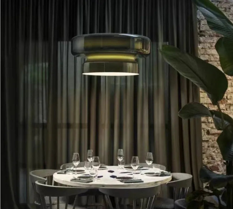 Modern square glass chandelier ceiling light in brown finish with warm illumination