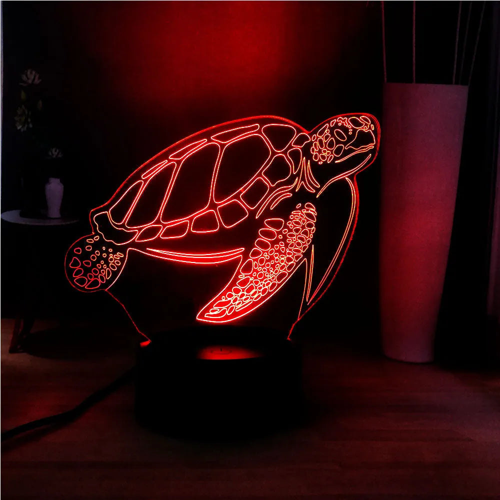 3D translucent acrylic turtle-shaped LED night light showing multi-coloured glow.