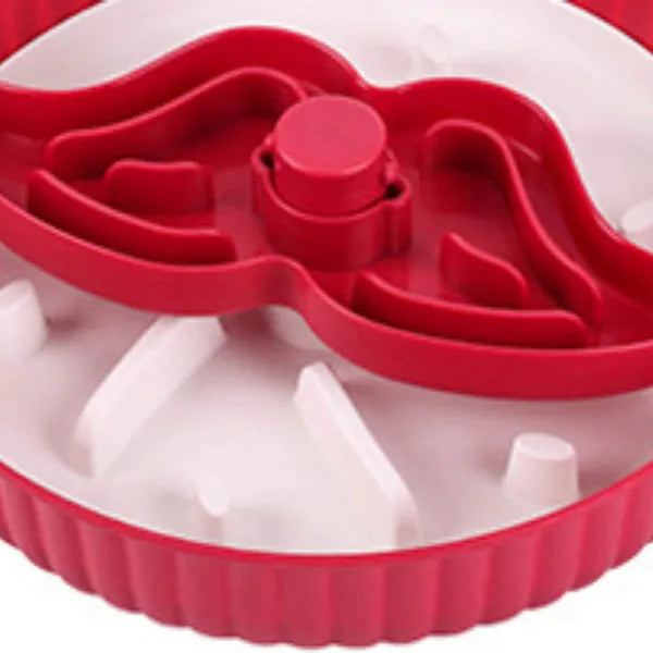 Interactive rotating slow feed pet bowl with silicone licking mat in blue windmill pattern