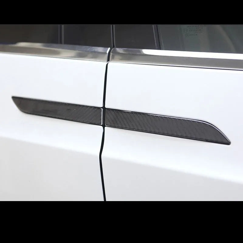 Set of 4 black carbon fibre effect adhesive door handle protection patches for Tesla Model S interior