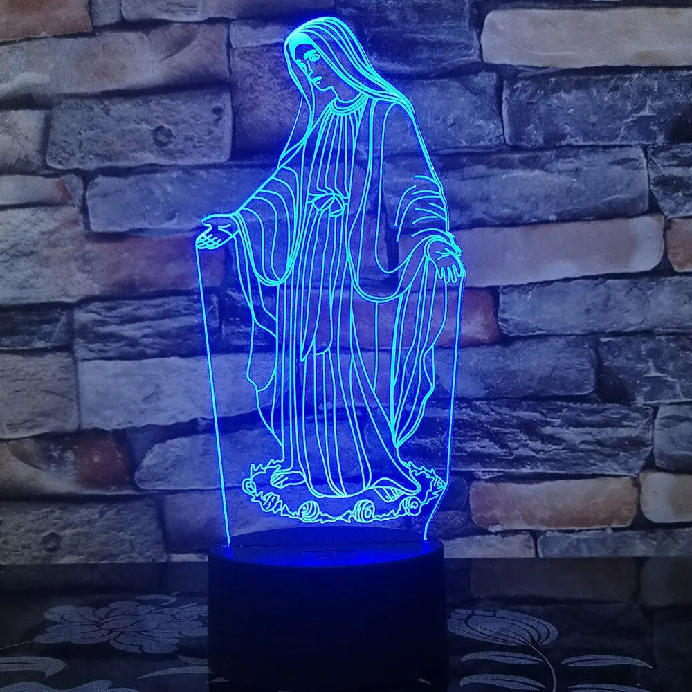 3D LED night light with dual ring pattern glowing in colour on ABS base