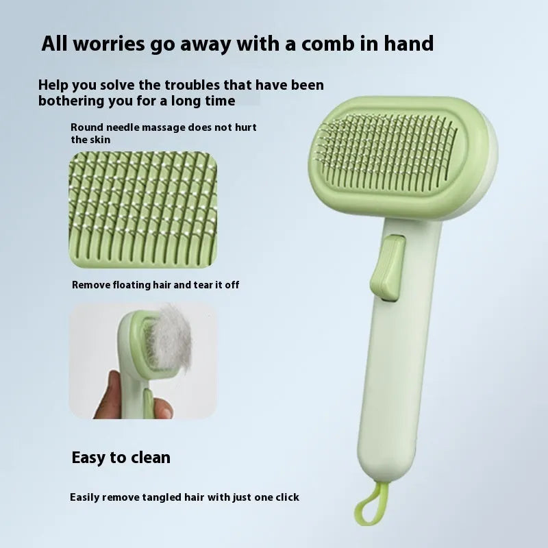 Large pet grooming comb with integrated shaver and knot untying function in light green colour