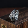 Solid silver open ring with Jibeast pattern animal zodiac design and adjustable band