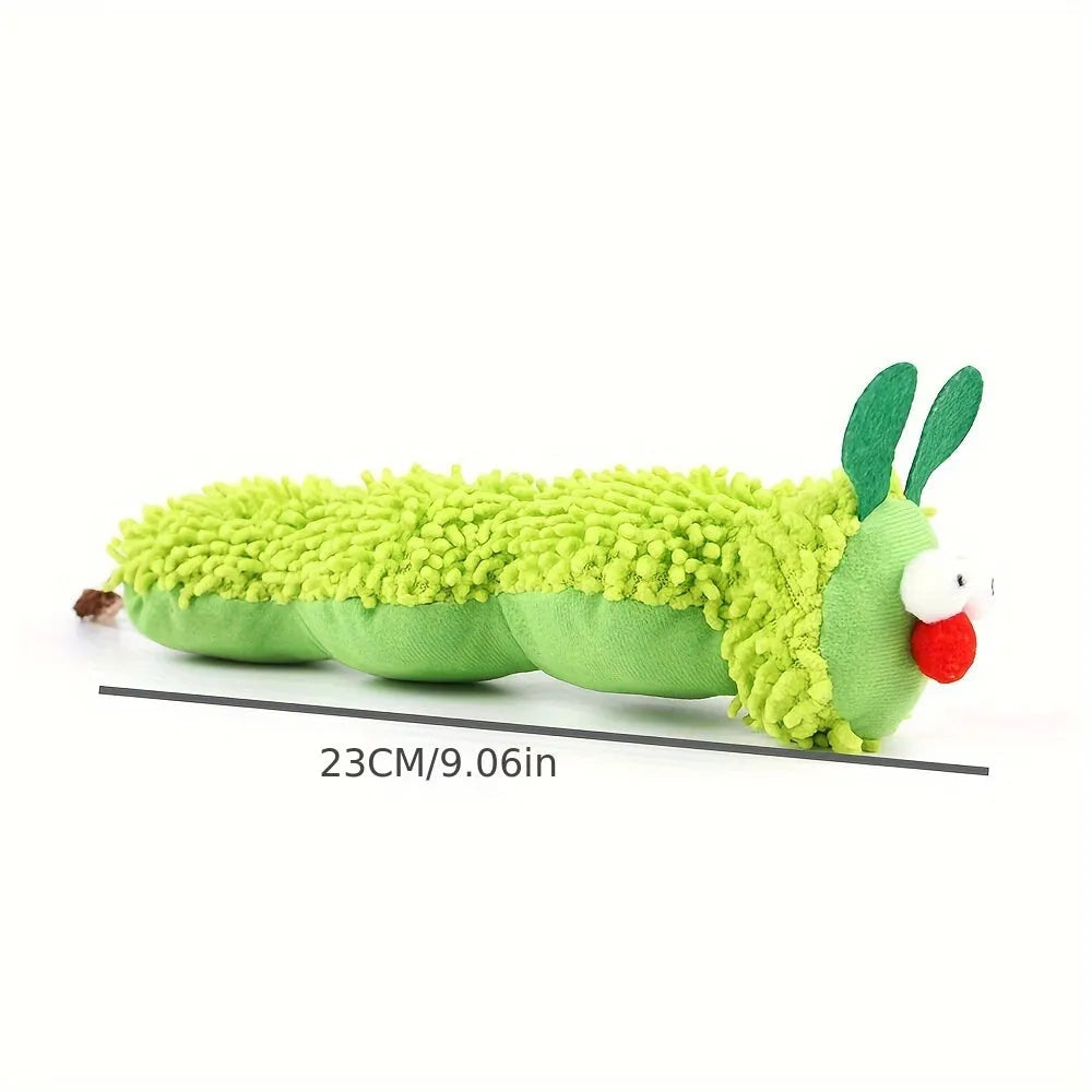 Green interactive plush cat toy pillow with rechargeable electronic motion sensor
