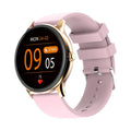 Smart watch with blood pressure monitoring on black silicone wristband showing touch screen display