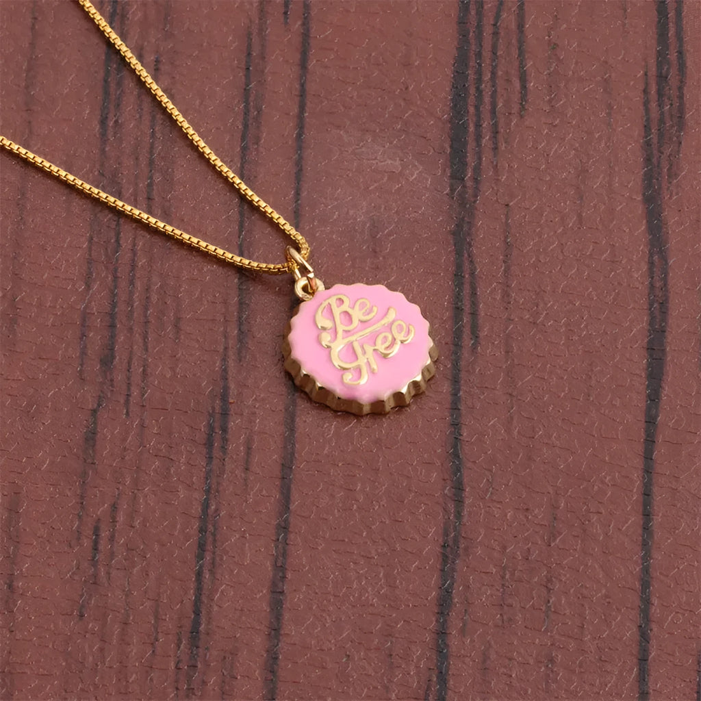 Copper bottle cap pendant necklace with 18K gold electroplating on a 40cm box chain.
