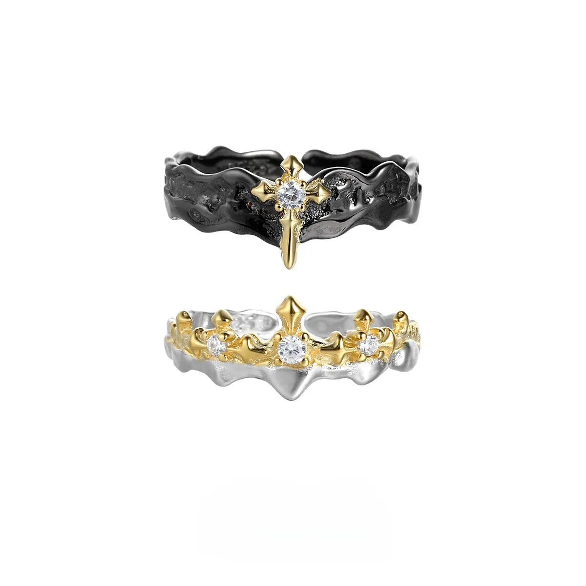Princess Knight adjustable couple ring in silver with electroplated gold finish