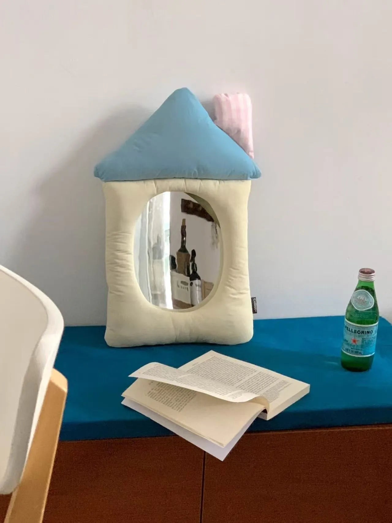 Korean-style pillow cotton-filled fabric decorative wall mirror with aluminium lens