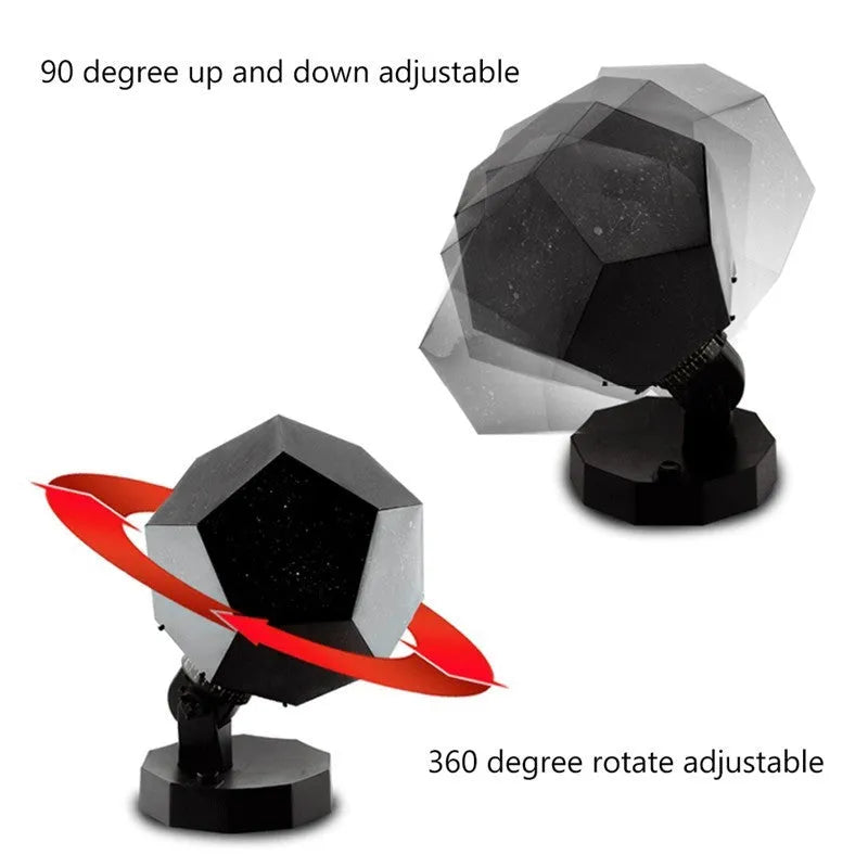LED starry sky projector night lamp showing constellation projection on a bedroom ceiling.