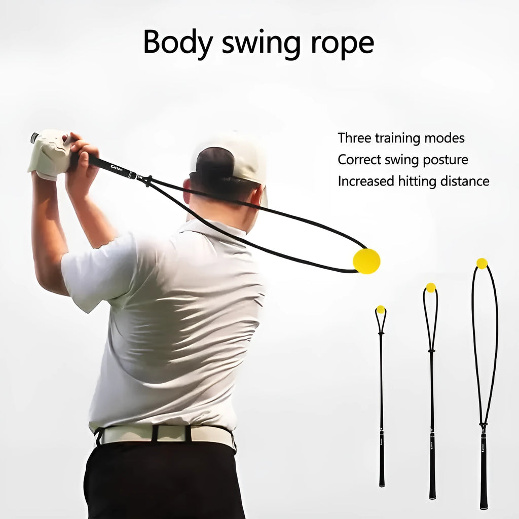 Black golf swing practice rope trainer with silicone elastic string for technique correction