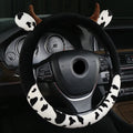 Short plush steering wheel cover with protective handle in black colour