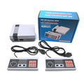 NES 8-bit retro game console with two controllers showing compact design and AV interface connectivity