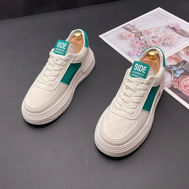 Unisex white and green cloth casual shoe with rubber foam sole, shown alongside a white and black variant.