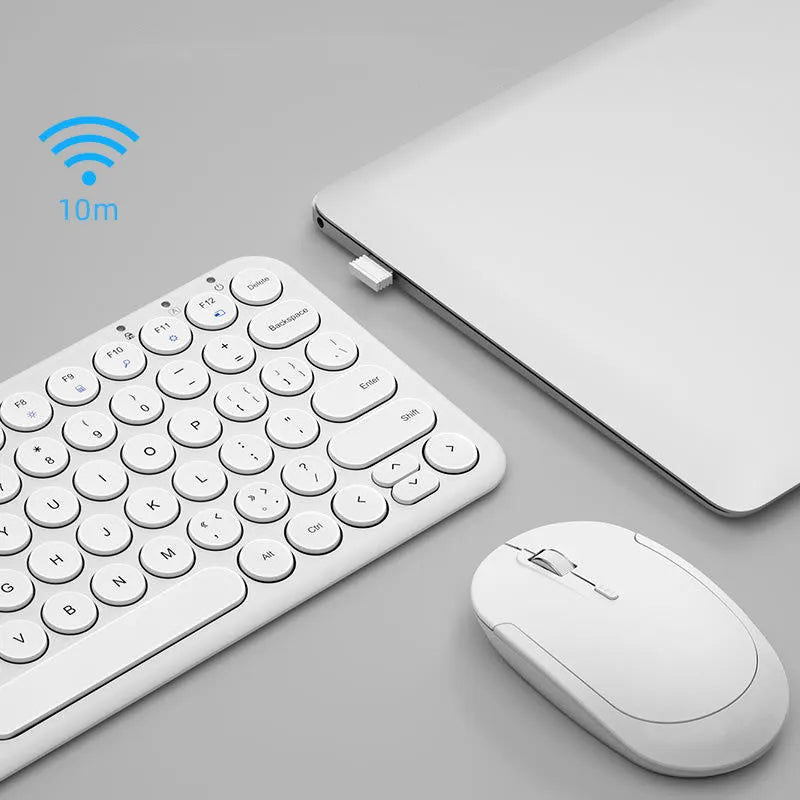 Ultra-thin wireless keyboard and mouse set in black white or pink colours with mute keys and 1000DPI resolution