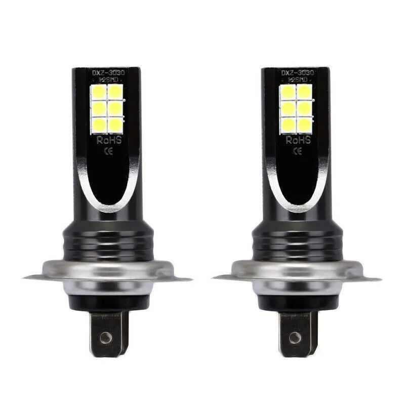 H7 110W LED fog light bulb with white aluminium housing and 12 SMD LEDs visible.