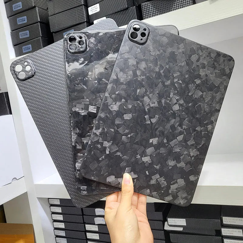 Carbon fibre iPad Pro 11 protective hard case with plaid pattern in matte or forged finish options
