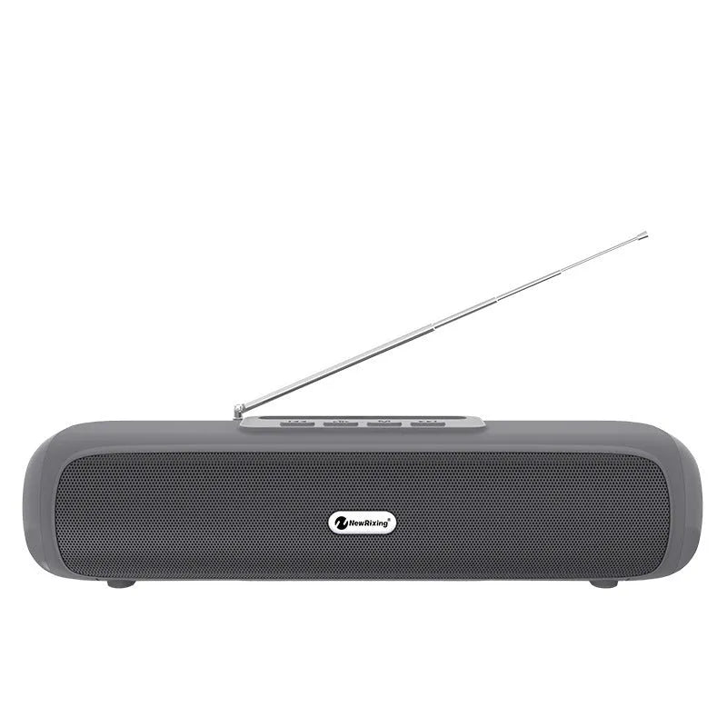 Desktop wireless long strip radio subwoofer in black, blue, red, or silver grey colours