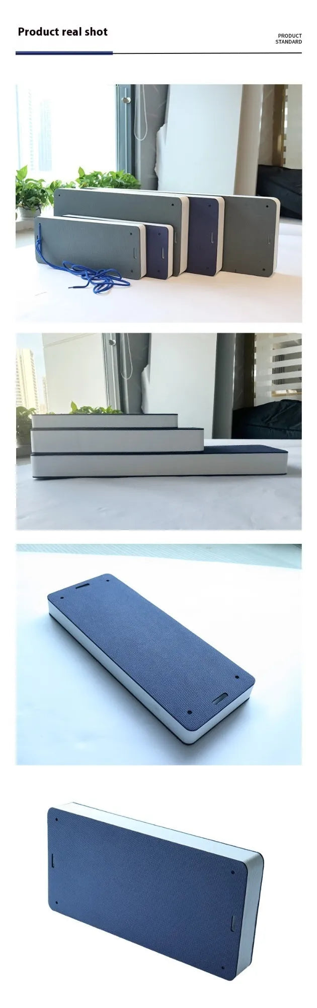 Blue and grey EVA marine fenders showing two size options for boat hull protection